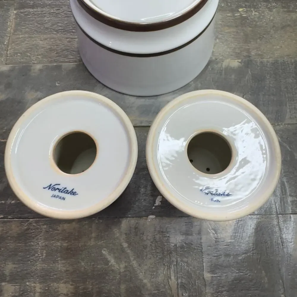 Noritake White Ceramic Spice Jar and Salt & Pepper Shakers with Brown Trim